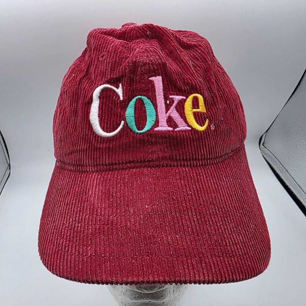 Coca Cola Multicolor Logo Corduroy Baseball Cap Adjustable Burgundy Cotton Hat